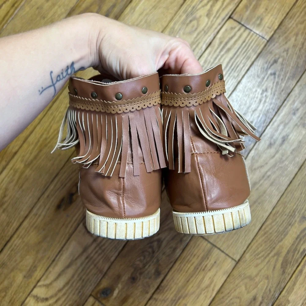Code West Whiskey Fringe Moccasin Ankle Boots Brown Western Boho Mens